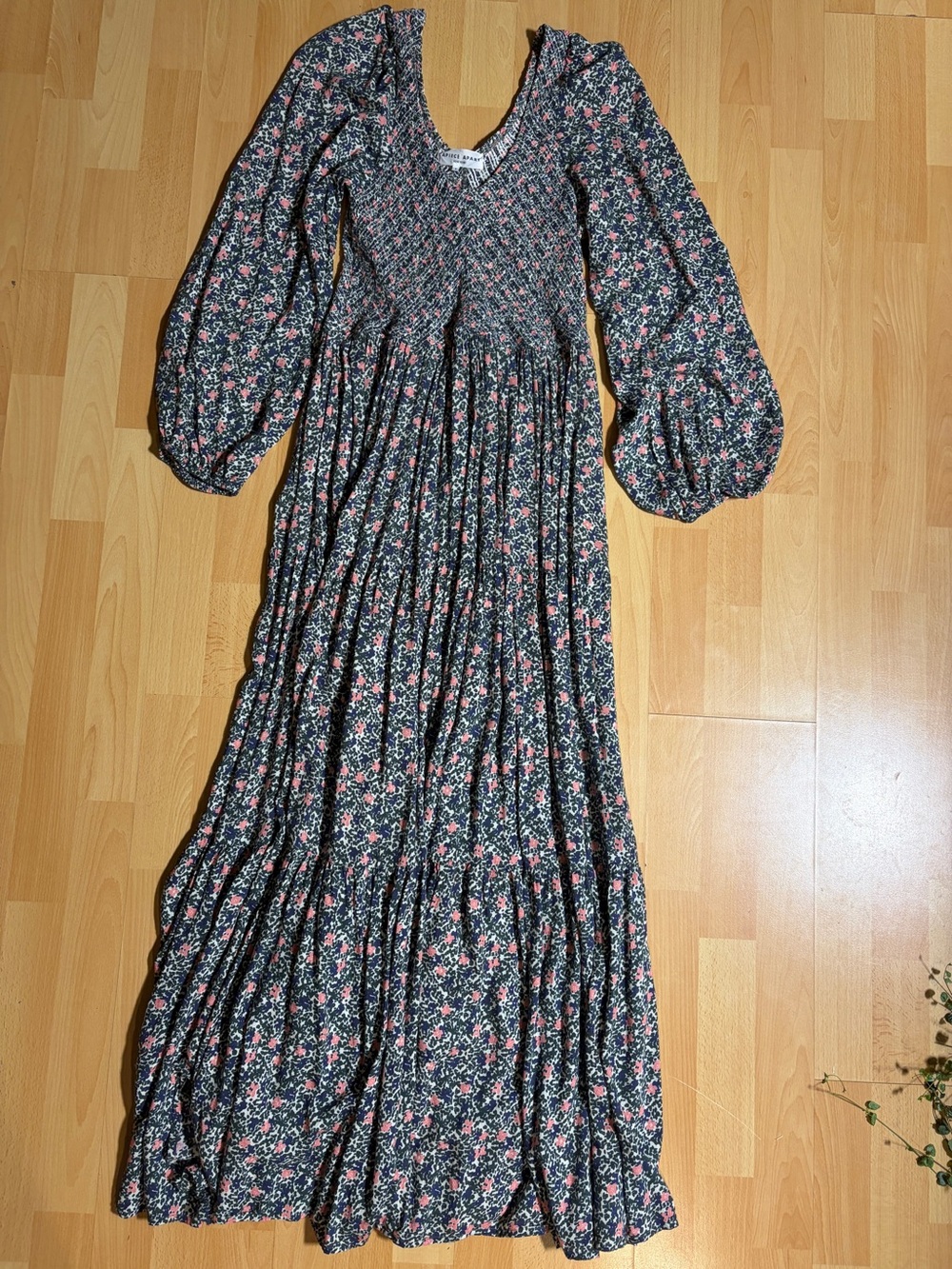 Apiece Apart Olivas Floral Fit & Flare Maxi Dress Smocked Bodice Long Sleeve - Picture 5 of 12